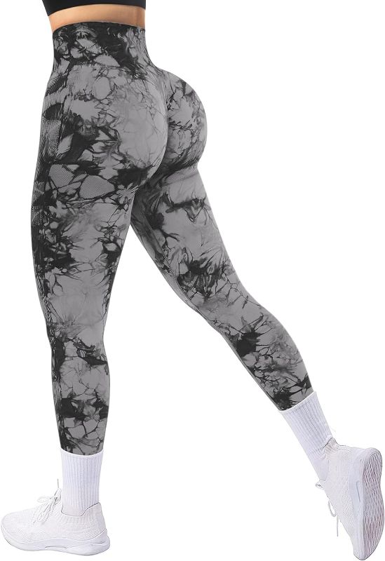 Photo 1 of Large Tie Dye Black Seamless Scrunch Butt Lifting Workout Leggings for Women Booty High Waisted Yoga Pants Contours Ruched Tights

