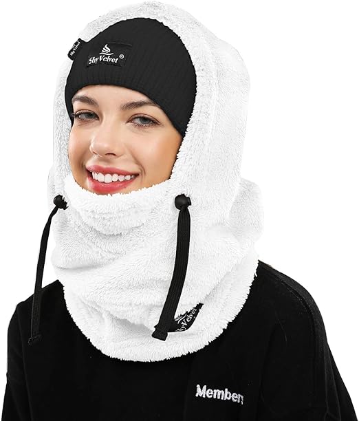 Photo 1 of White Shy Velvet Balaclava Wind-Resistant Winter Face Mask,Fleece Ski Mask for Men and Women,Warm Face Cover Hat Cap Scarf
