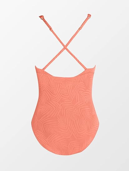 Photo 2 of Small Cantaloupe CUPSHE Women's Deep V Neck Ruched Tummy Control Textured One Piece Swimsuit
