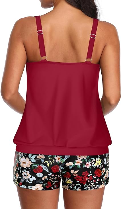 Photo 2 of Large Aqua Eve Two Piece Women's Tankini Swimsuits Blouson Swim Tank Top with Shorts Modest Bathing Suits
