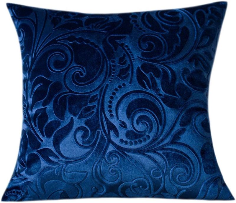 Photo 1 of 1pcs C01 Navy Blue TangDepot Heavy Velvet Embossing Throw Pillow Cover, Classis Floral Anaglyph Velvet Fabric, Decorative Pillow Cover, Indoor/Outdoor Pillows Shell, Cushion Cover - (18" x 18", C01 Navy Blue)
