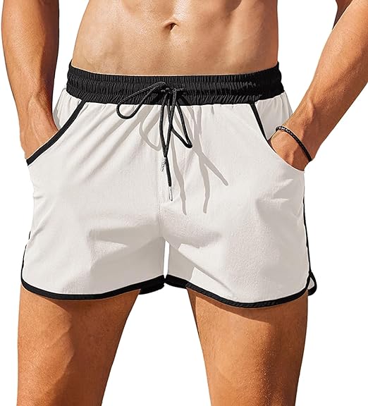 Photo 2 of Medium Z White COOFANDY Men Swim Trunk with Compression Liner 2 in 1 Swimwear Bathing Suit Quick Dry Board Short

