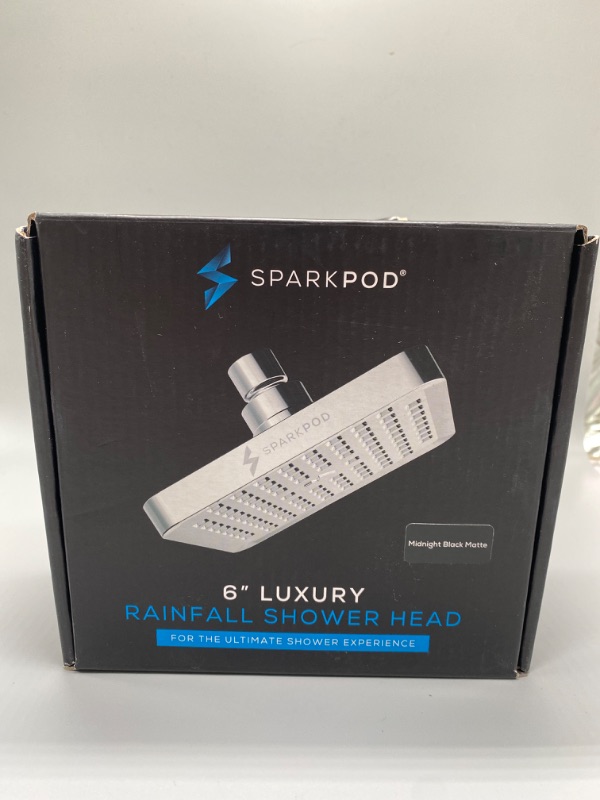 Photo 4 of 1 SparkPod Shower Head - High Pressure Rain - Premium Quality Luxury Design - 1-Min Install - Easy Clean Adjustable Replacement for Your Bathroom Shower Heads (Midnight Black Matte, 6 Inch Square)
