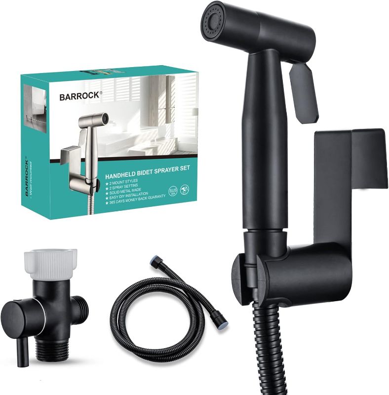 Photo 1 of 1 BARROCK Handheld Bidet Sprayer for Toilet, Stainless Steel Metal Made Baby Cloth Diaper Spraying Kit, Bathroom Toilet Bidet Attachment Set for Bathing Pets and Feminine Hygiene, Matte Black
