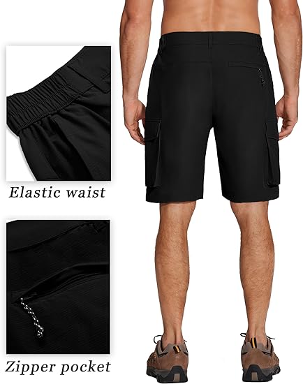 Photo 2 of XL Black Mens Hiking Cargo Shorts 9'' Quick Dry Work Shorts Casual Summer Shorts Lightweight Bermuda Shorts with Pockets
