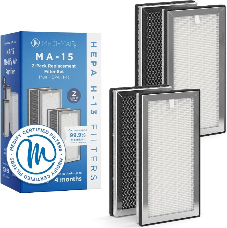 Photo 1 of Medify MA-15 Set Genuine Replacement Filter for Allergens, Smoke, Wildfires, Dust, Odors, Pollen, Pet Dander | 3 in 1 with Pre-filter, True HEPA H13 and Activated Carbon for 99.9% Removal | 2-Pack
