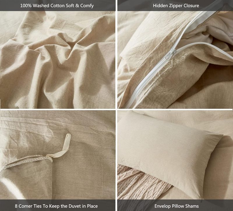 Photo 2 of MooMee Bedding Duvet Cover Set 100% Washed Cotton Linen Like Textured Breathable Durable Soft Comfy (Khaki, King)
King Size Package Includes: Duvet Cover (1 piece): 104"W x 90"L; Pillowcases (2 pieces): 20"W x 36"L;

