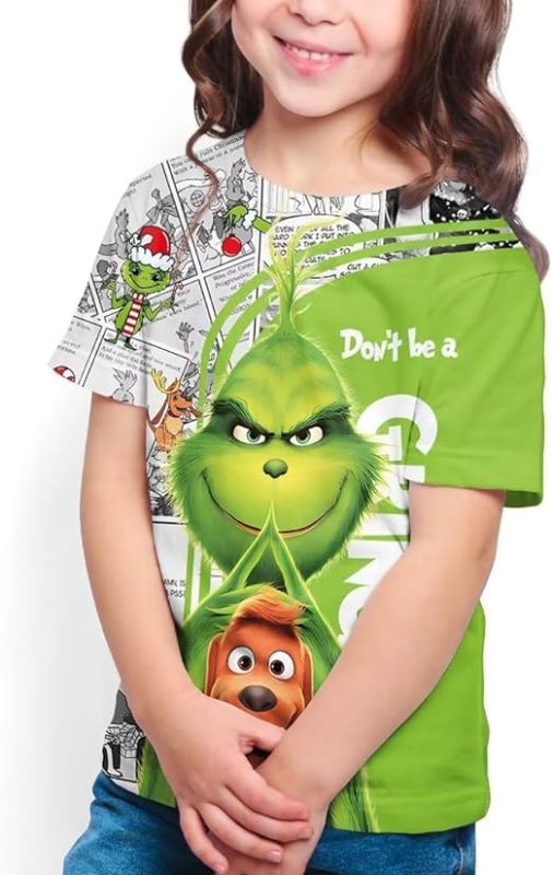 Photo 2 of Kids Small Christmas Shirts Cartoon Cute Green T-Shirt Crew Neck Tee for Boys Girls Gifts
