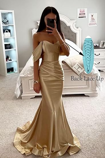 Photo 2 of Size 12 Off Shoulder Satin Bridesmaid Dresses Mermaid Corset Prom Formal Dress
