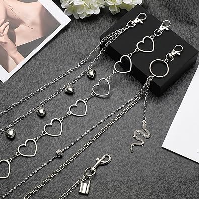 Photo 4 of 6 Pieces Chain Belt Jeans Pants Chain Goth Multi Layer Chains Heart Butterfly Lock Charm Waist Chain Wallet Chain Pocket Chain for Women Men Girls
