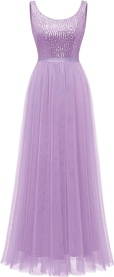 Photo 1 of Small Long Lavender BeryLove Sequin Dress for Woman Vintage A Line Wedding Formal Swing Mesh Dress Sleeveless Cocktail Maxi Gowns
