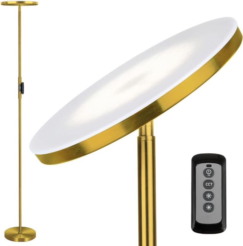 Photo 1 of ** FINAL SALE ** JOOFO Floor Lamp,30W/2400LM Sky LED Modern Torchiere 3 Color Temperatures Super Bright Floor Lamps-Tall Standing Pole Light with Remote & Touch Control for Living Room,Bed Room,Office (Brushed Gold) ** SOLD AS IS **
