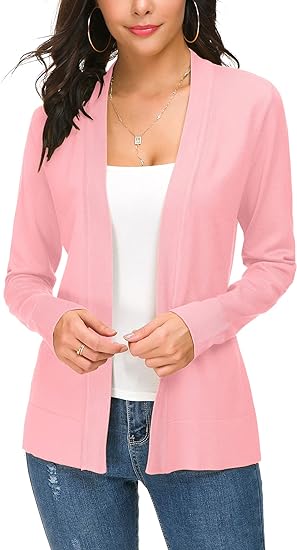Photo 1 of Medium Pink Women's Knit Cardigan Open Front Sweater Coat Long Sleeve
