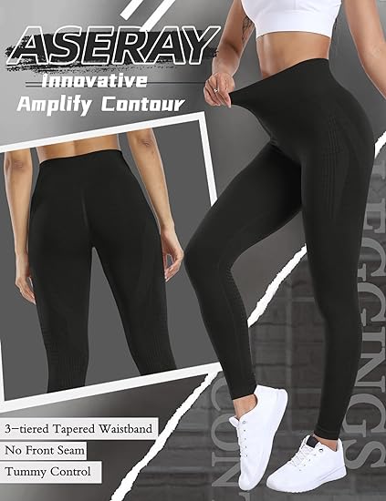 Photo 2 of Medium Thick  Black Scrunch Butt Lifting Leggings for Women Amplify Contour Seamless Leggings High Waisted Workout Gym Leggings Yoga Pants
