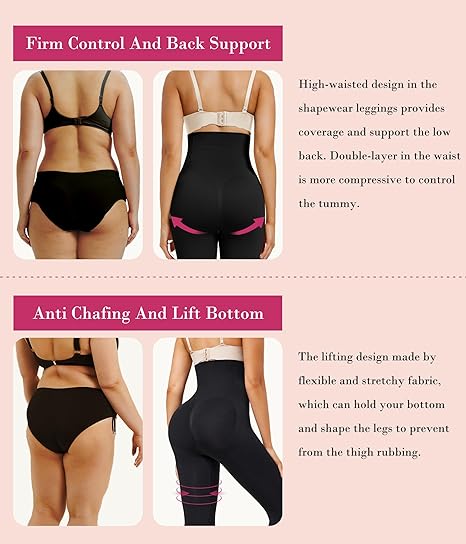 Photo 2 of 2XL Black Nebility Compression Leggings for Women Tummy Control Butt Lifting Shapewear High Waist Thigh Slimmer Pants Body Shaper
