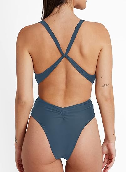 Photo 2 of Medium CUPSHE One Piece Swimsuit for Women Bathing Suit Cut Out Cross Back Tie Deep V Neck Ruched High Cut
