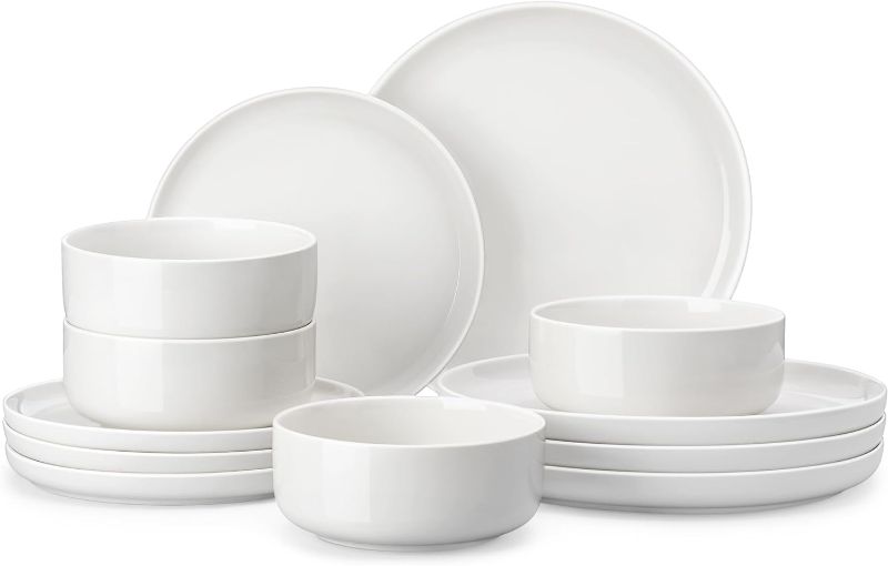Photo 1 of MALACASA Plates and Bowls Sets, 12 Pieces Porcelain Dinnerware Sets Dishware Sets Chip Resistant Ceramic Dish Set Dining Dinner Ware Service for 4, White, Series LUNA
