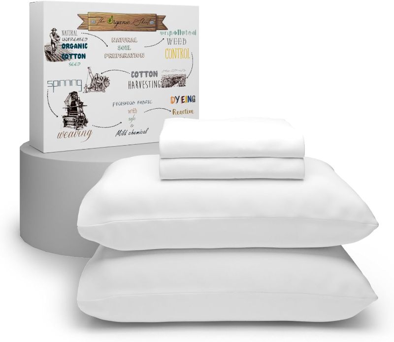Photo 1 of 3pcs White Twin Set Purity Home Organic 100% Cotton Twin White Sheet Set, 300 Thread Count Percale Weave 3 Piece Sheets Set, Ultra-Soft 14" Deep Pockets Dorm Bed, Breathable & Cooling for Hot Sleepers.
