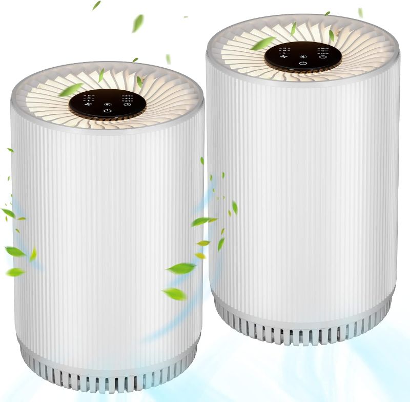 Photo 1 of 2 Pack Druiap Air Purifiers for Home Bedroom up to 690ft², H13 True HEPA Filter Air Cleaner Purify 99.97% Micron Particles/Bad Air/Smoke/Pet Dander/for Office, Dorm, Apartment, Kitchen(KJ80 White)
