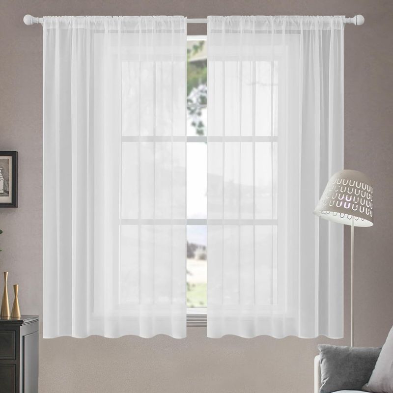 Photo 1 of  2 Panels Solid Color White Sheer Window Curtains Elegant Window Voile Panels/Draperies/Treatment for Bedroom Living Room (54 X 45 Inches White)
