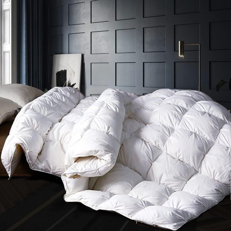 Photo 1 of California King Alanzimo All Season Luxurious 50% White Goose Down Comforter Duvet Inserts Queen Size - Medium Warmth Ultra Soft 750 Fill Power White Bedding Comforter with 8 Tabs Baffle Box - 90x90 Pinch Pleat
