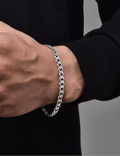 Photo 2 of nometo 925 Sterling Silver Cuban Link Chain Bracelet 5/8mm Silver Bracelet for Men Women Silver Bracelet 6.5-9 Inches
