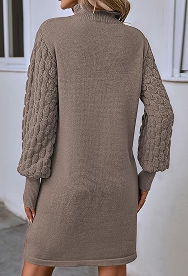 Photo 2 of XL Drown Women's 2023 Fall Long Sleeve Mock Neck Sweater Dress Casual Loose Ribbed Knit Mini Short Pullover Dresses

