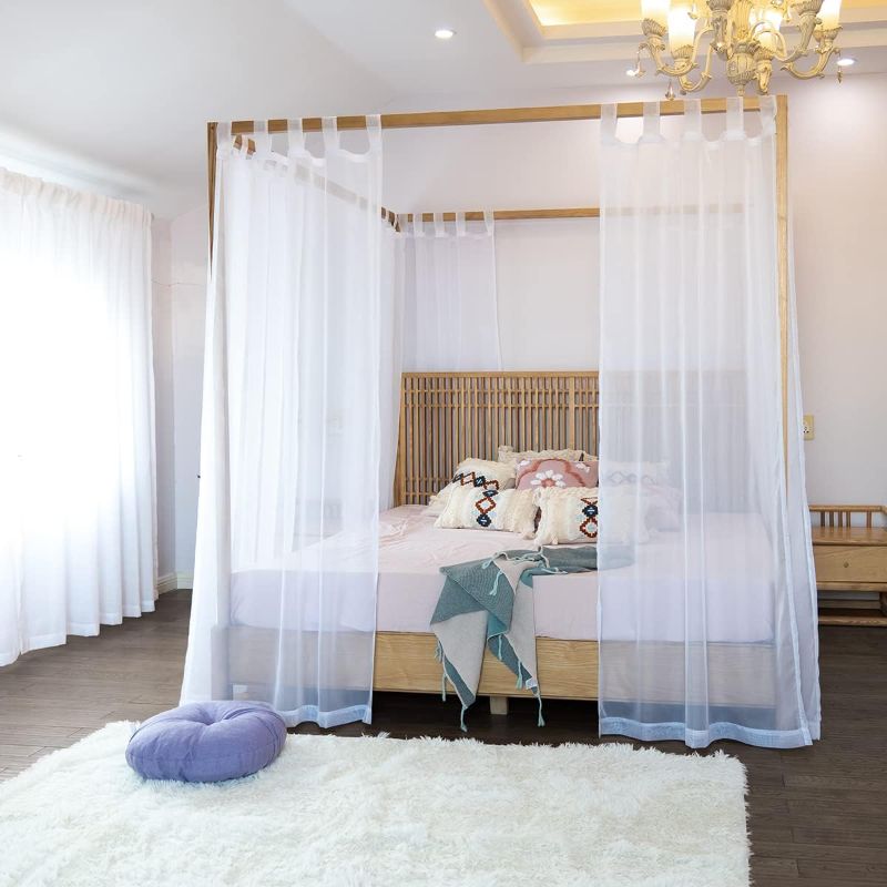 Photo 1 of Sheer Canopy Bed Curtains for King, Queen, Full and Twin Bed, 4 Corner Bed Canopies & Drapes, Four Poster Bed Canopy Curtains Beds, Sheer Curtains for Canopy Bed Drapes, White
