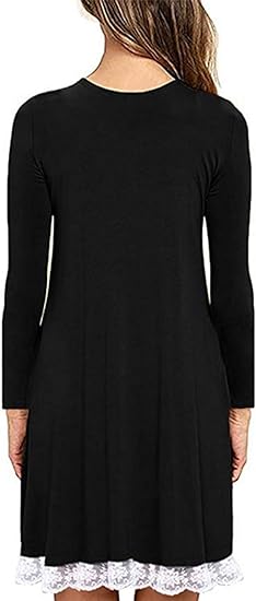 Photo 2 of Large Halife Women's Casual Long Sleeve Lace Hem T-Shirt Loose Dress with Pockets
