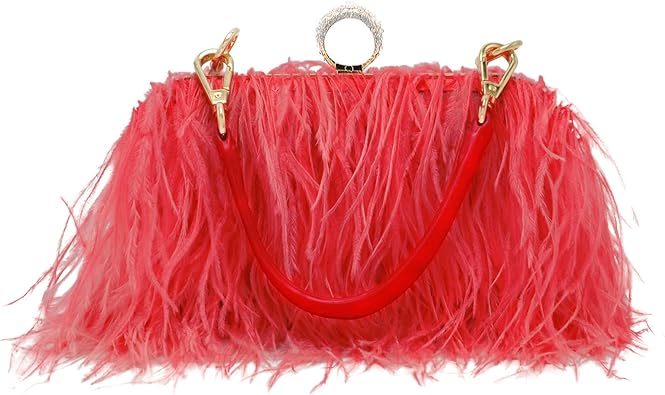 Photo 2 of Coral Women Feather Clutch Purse Shoulder Crossbody Bag Evening Handbags
