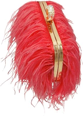 Photo 1 of Coral Women Feather Clutch Purse Shoulder Crossbody Bag Evening Handbags
