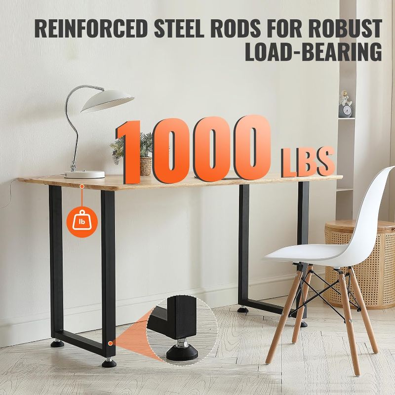 Photo 2 of 28 Inch Adjustable Furniture Legs, Square Reinforced Steel Office Table Legs Set of 2 for DIY, Max Load 1000 lbs Heavy Duty Desk Legs, Quick Instalation & Rich Accessories Legs Black
