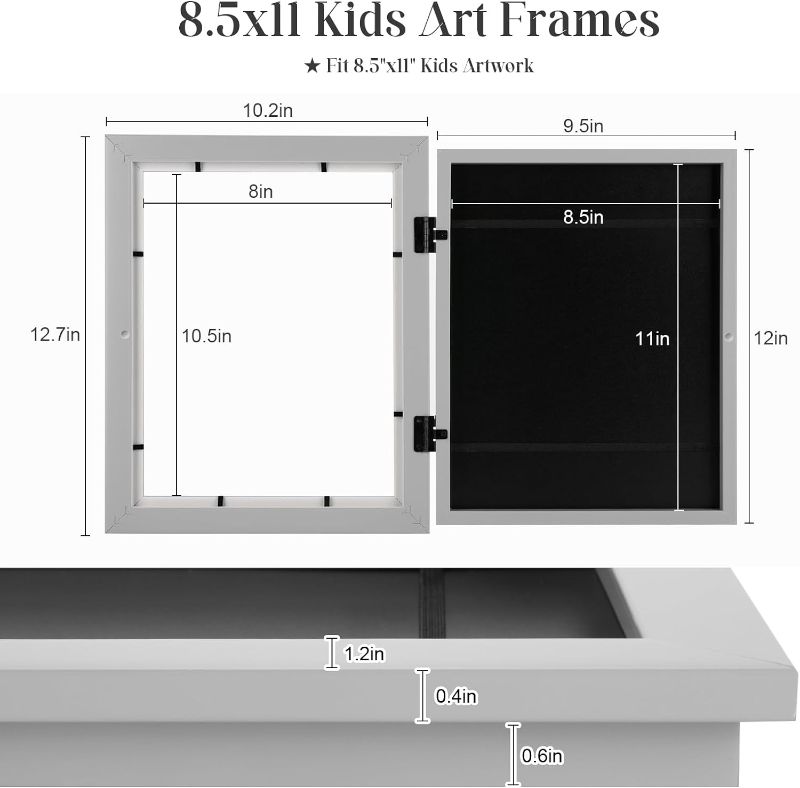 Photo 2 of [3-Pack] Kids Art Frames, 8.5x11 Front Opening Kids Artwork Frames Changeable, Gray Artwork Display Storage Frame for Wall, Holds 50 Pcs, for 3D Picture, Crafts, Children Drawing, Hanging Art,
