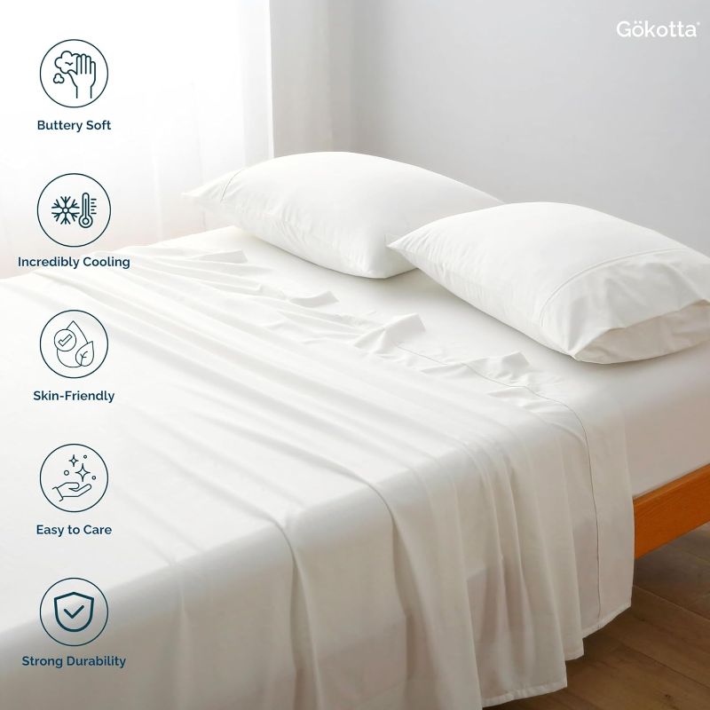 Photo 1 of Cream White GOKOTTA Queen Size Bed Sheets 4 Piece Set, 100% Rayon Derived from Bamboo, Cooling for Hot Sleepers - Hotel Luxury Silk Breathable Sheets, Deep Pocket Up to 16" - Durable Double Stitched
