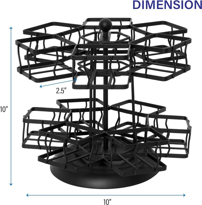 Photo 1 of Black Tea Bag Organizer,Tea Bag Storage Holder Spinning Carousel with 12 Compartments, Up to 140 Tea Bags Storage, Tea Bag Holder Black Powder Coated Stainless Steel
