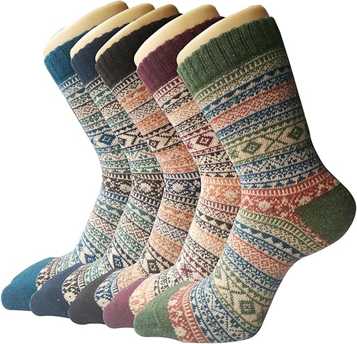 Photo 1 of Large 5 Pack Womens Wool Socks Winter Warm Socks Thick Knit Cabin Cozy Crew Soft Socks Gifts for Women
