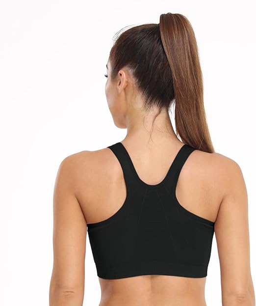 Photo 3 of Large Black Women's Zip Front Sports Bra Wireless Post-Surgery Bra Active Yoga Sports Bras
