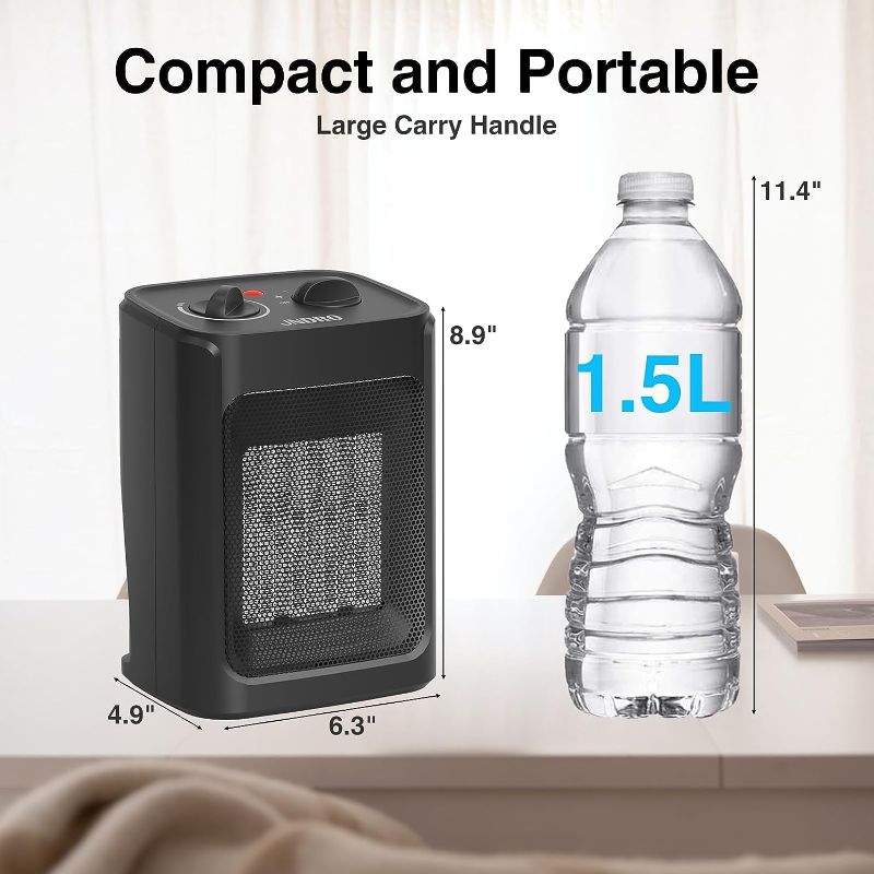 Photo 2 of Black Portable Electric Space Heater - 1500W/750W Safe and Quiet Ceramic mini Heater Fan with Thermostat, Heat Up 200 Square Feet for Room Office Desk Indoor Use
