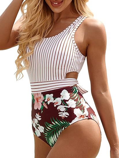 Photo 1 of Medium MOLYBELL One Piece Swimsuits for Women High Waisted Bathing Suit Monokini Floral Print Cutout Racerback Zip Up…
