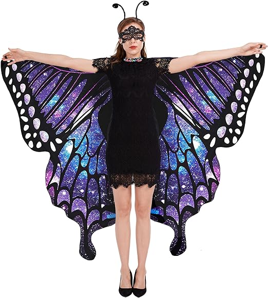 Photo 1 of One Size Adult Tibeha Halloween Butterfly Wings for Women - Double-Sided Printing Costume Adult Cape with Mask and Antenna Headband
