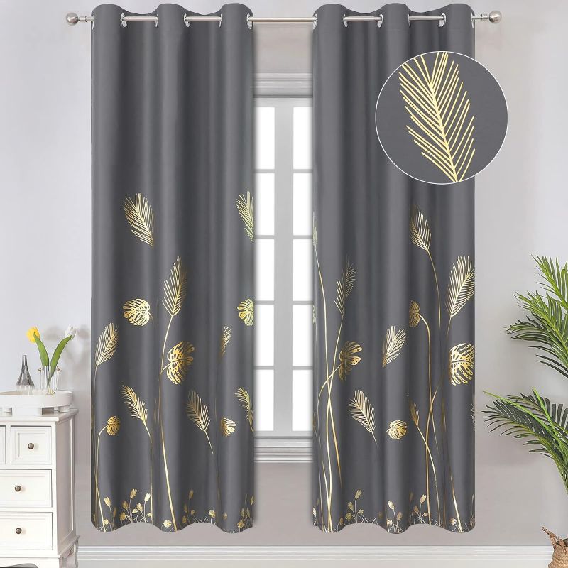Photo 1 of 1 PANNEL Estelar Textiler Gold Wheat and Leaf Printed Curtains Light Blocking Curtains Thermal Insulated Blackout Curtains Elegant Drapes for Kitchen, 42Wx72L, Dark Grey, 1Pair

