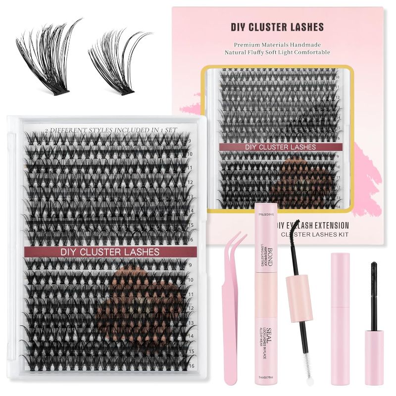 Photo 1 of 2pack DIY Eyelash Extensions Kit, Lash Clusters 320 Pcs, Applicator Tool, Bond and Seal Super Hold, Glue Remover Easy to Apply at Home (30D+40D D MIX9-16)
