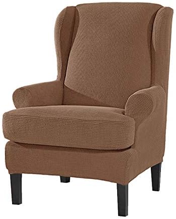 Photo 1 of Brown Wing Chair Slipcovers 2 Pieces Stretch Spandex Wingback Chair Covers Sofa Slipcover Washable Armchair Protector Cover for Living Room and Bedroom (Light Curry)

