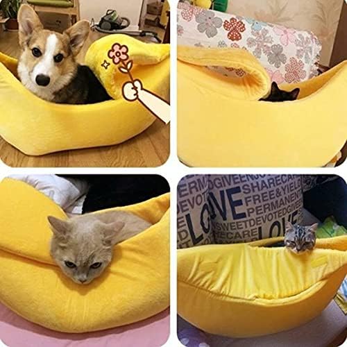 Photo 2 of 1pcs Creative Banana Shape Pet Dog Cat Bed, Cute Banana Bed for Dog Cat Self-Warming Winter Bed Mat Pet Supplies for Puppy Kitten (M)
