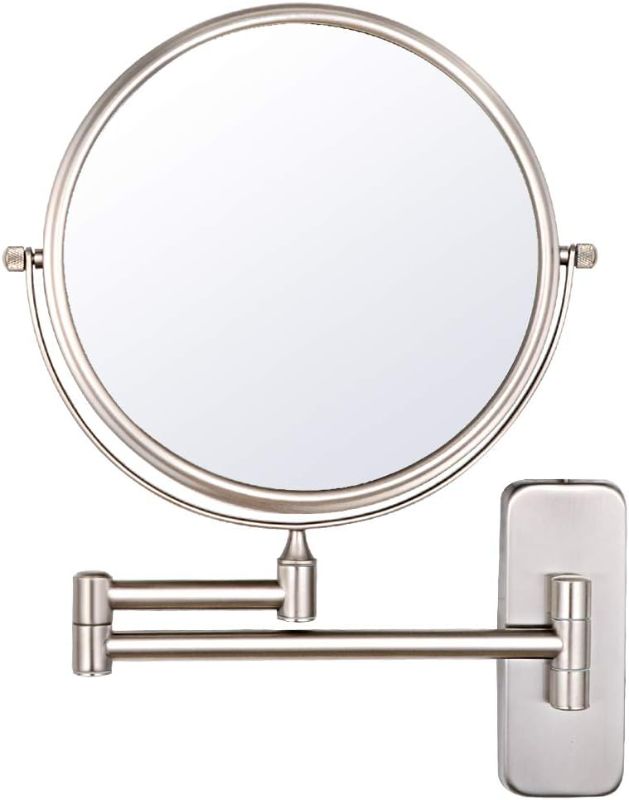 Photo 1 of 1pcs Wall Mount Makeup Mirror, 1X/5X Magnifying Mirror Double Sided, Extendable Magnified Mirror for Shaving and Bathroom Swivel, Brushed Nickel Finish (8 Inch, 5X)
 