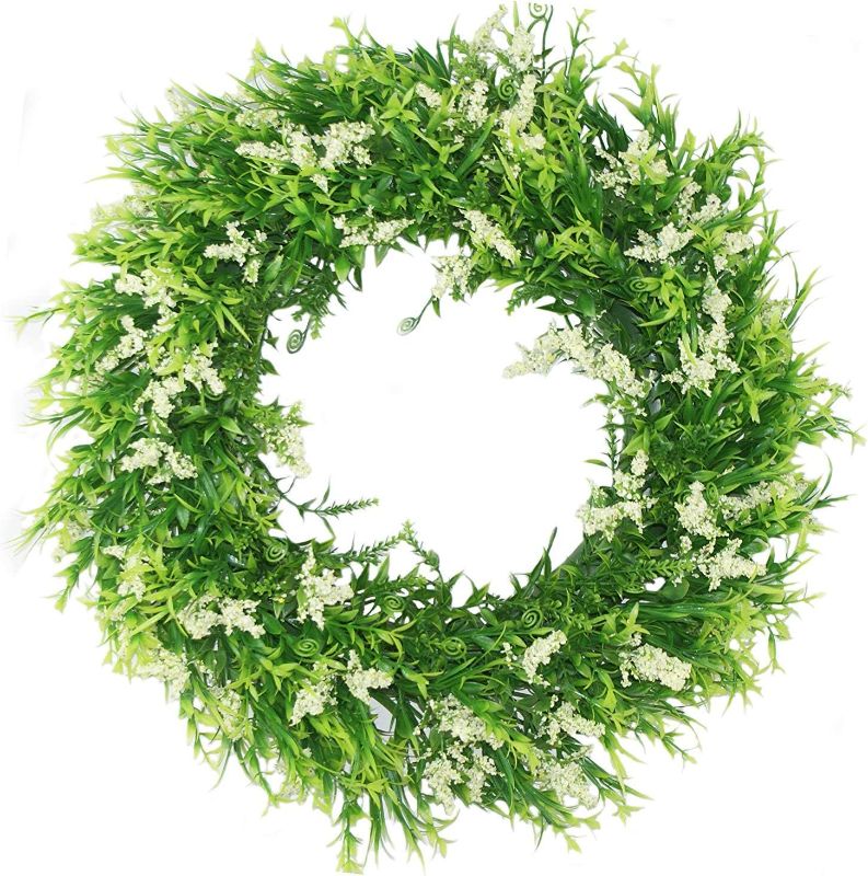 Photo 1 of Plastic Green Leaves Wreath16 Artificial Lavender Wreath for Front Door Wall Window Party Décor, Indoor/Outdoor Use
