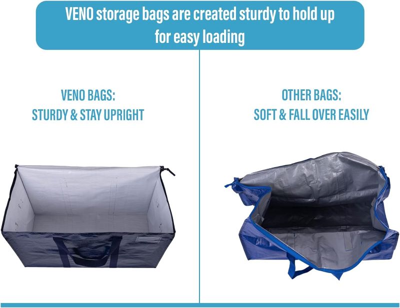 Photo 1 of VENO 2 Pack Moving Bags, Moving Supplies, Moving Boxes, College Packing Storage Boxes with Lids Alternative, Heavy Duty Totes, Extra Large, Sturdy Handles, Zipper, for Packaging (Blue, 2 Pack)
