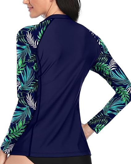 Photo 2 of Large Navy Blue Women Long Sleeve Rash Guard Shirt Built in Bra Swim Shirts with Zip Tops Only no Bottom
