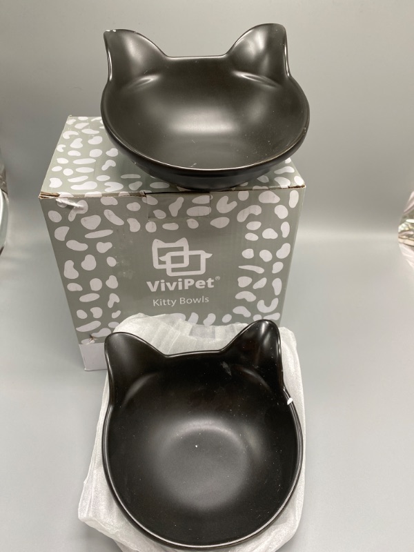 Photo 1 of ViviPet 2 pack Black Ceramic  Kitty Bowl Hand Built & Hand Painted
