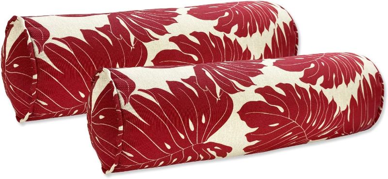 Photo 1 of 2pcs Outdoor Waterproof Decorative Bolster Pillows with Inserts for Patio Furniture, 20x6 Inch Fade Resistant Patio Garden Neck Roll Cushions for Couch Bed Sofa, Leaves Red
